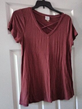 Cupio Dusty Rose Crisscross V-Neck Short Sleeve Tee